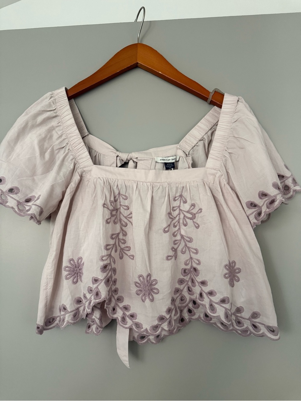 American Eagle Lavender 100% cotton Embroidered Top